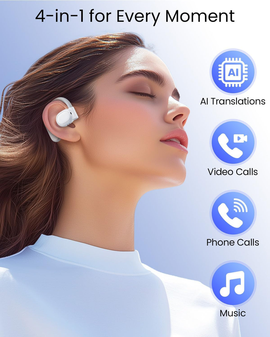 AI Translation Earbuds Real Time 164 Languages 80H Playtime Translator Ear Buds Audifonos Traductores Inglés Español Wireless Earphones Bluetooth Headphones for Travel Business Meeting Learning White