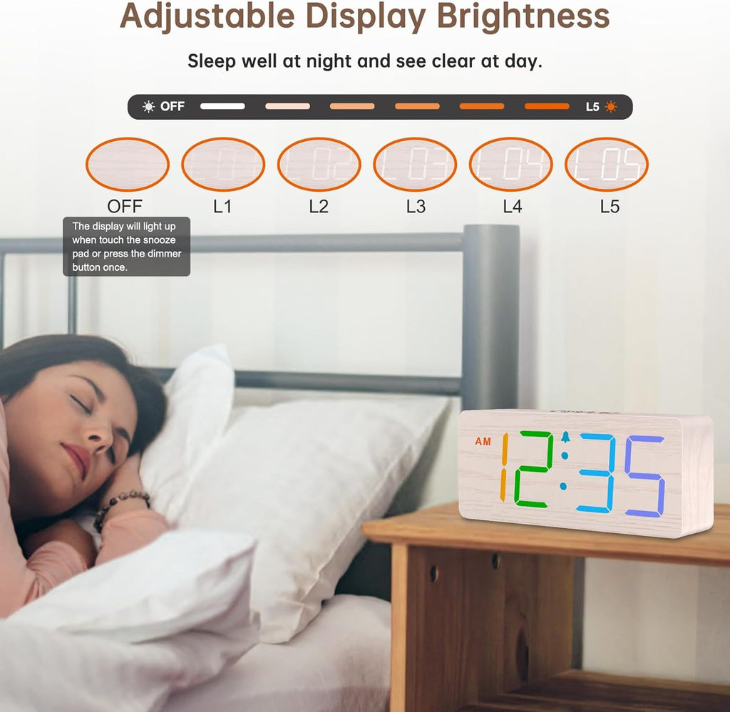 DreamSky Small Digital Alarm Clock for Bederoom, Large Big Numbers Display with Dimmer for Living Room, Electric Bedside Desk Clock with USB Charging Port, Adjustable Volume, USB-C Adapter Powered