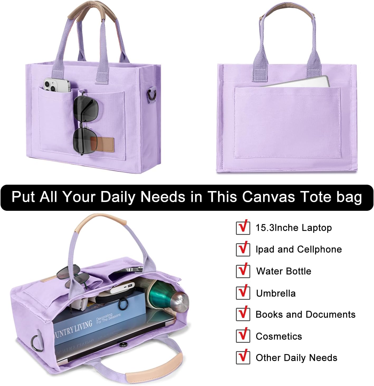 Tote Bags for Women Canvas Tote Purse Crossbody with Pockets Top Handle Shoulder Satchel Bag for Women