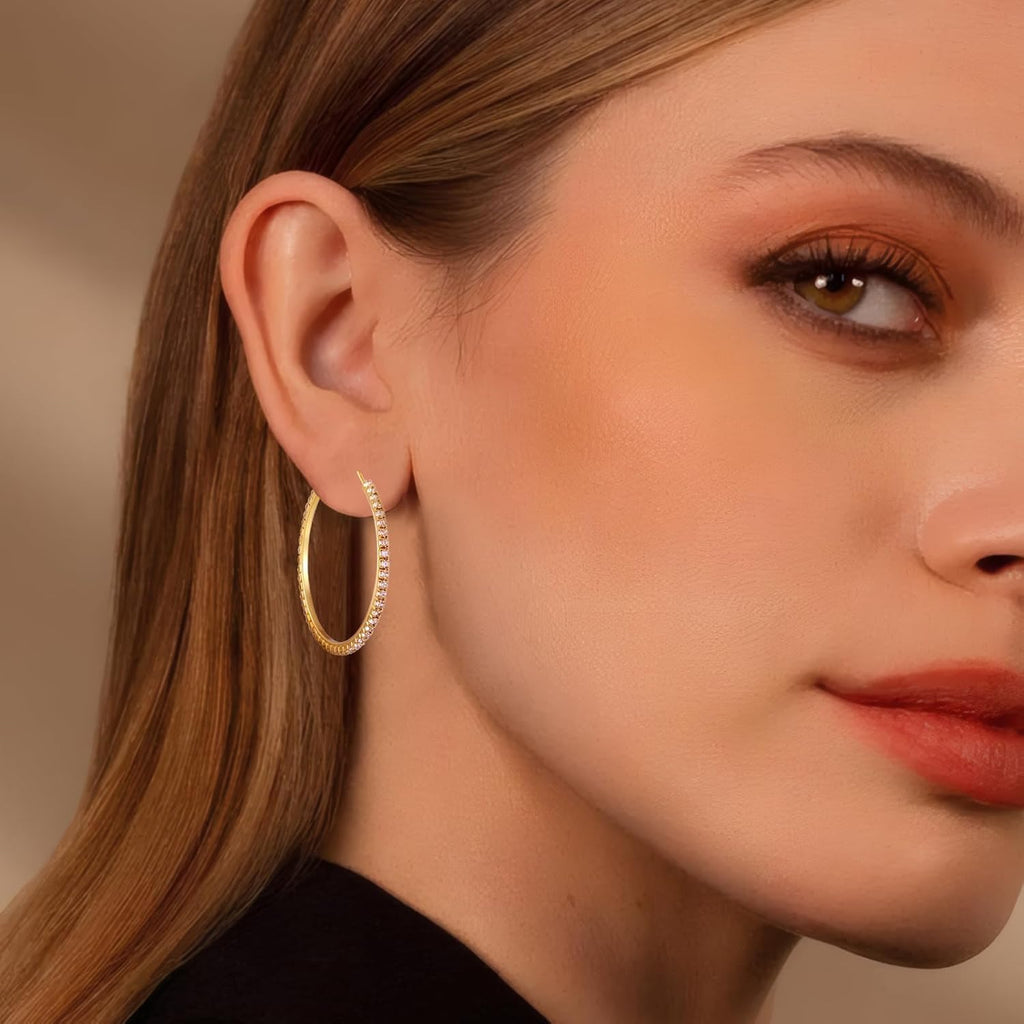 Gold Hoop Earrings Set for Women, 12 Pairs Hypoallergenic Large/Big Thin Thick Gold Hoops Earrings Loop Pack for Jewelry Gift 40mm/50mm