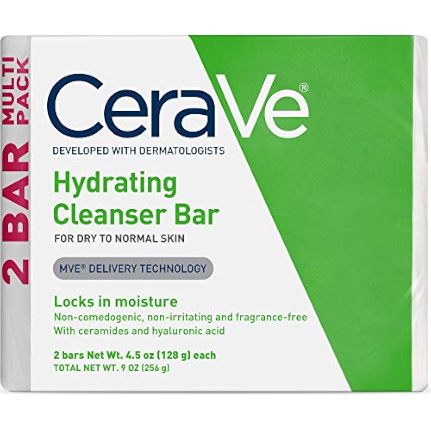 CeraVe Hydrating Cleanser Bar, Soap-Free Body and Facial Cleanser with 5% Moisturizing Cream, Fragrance-Free, 3-Pack, 4.5 Ounce Each