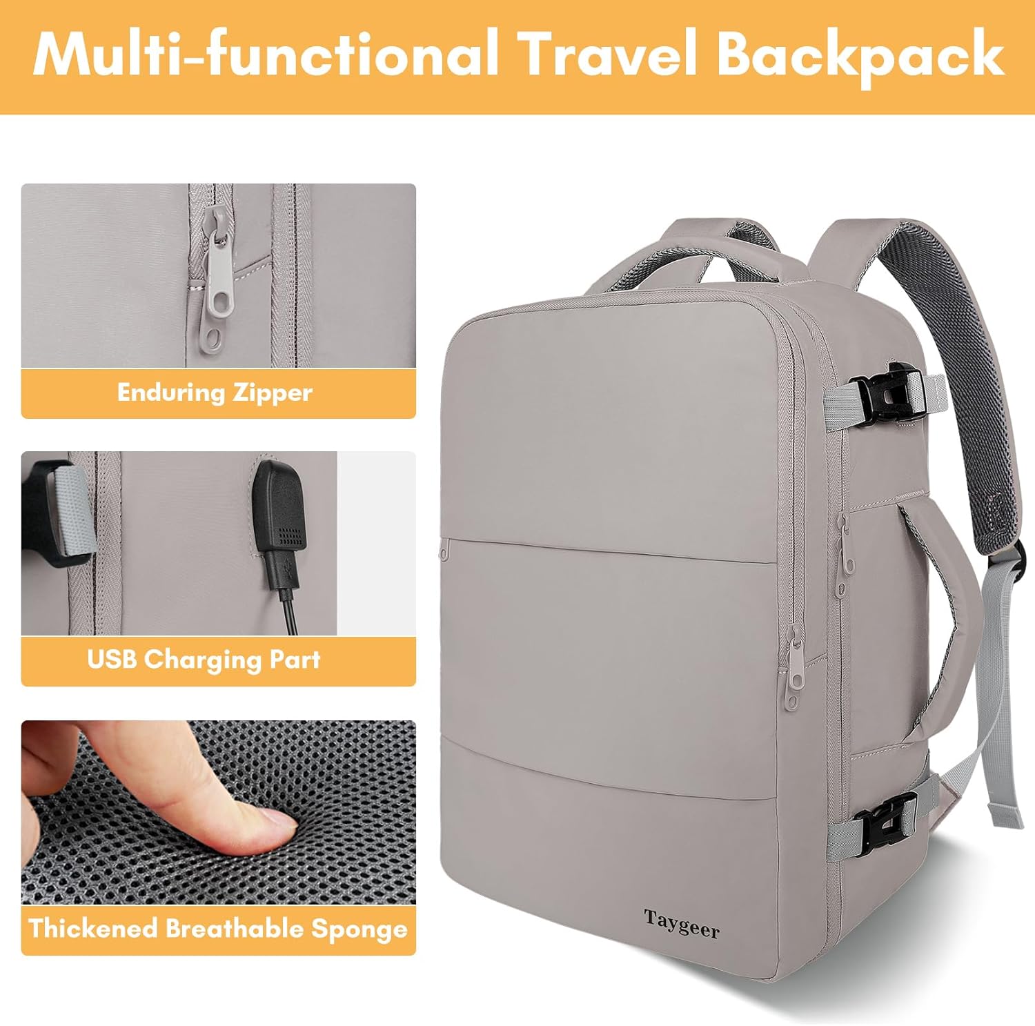 Taygeer Travel Backpack for Women, Carry On Backpack with USB Charging Port & Shoe Pouch, TSA 15.6inch Laptop Mochila Flight Approved, Nurse Bag Casual Daypack for Weekender Business Hiking, Pink