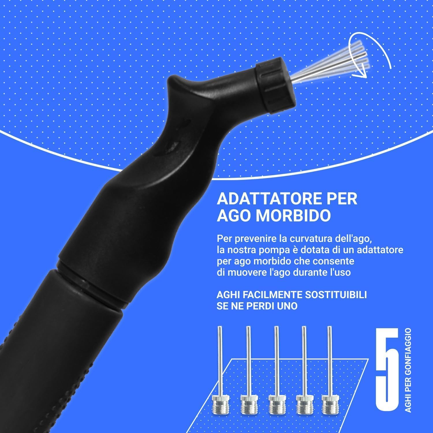 SPORTBIT Ball Pump for Sports Balls - Push & Pull Inflating System - Hand Pump for All Exercise Balls - Volleyball Pump, Basketball Inflator, Football & Soccer Ball Air Pump - Goes with 5 Needles Set