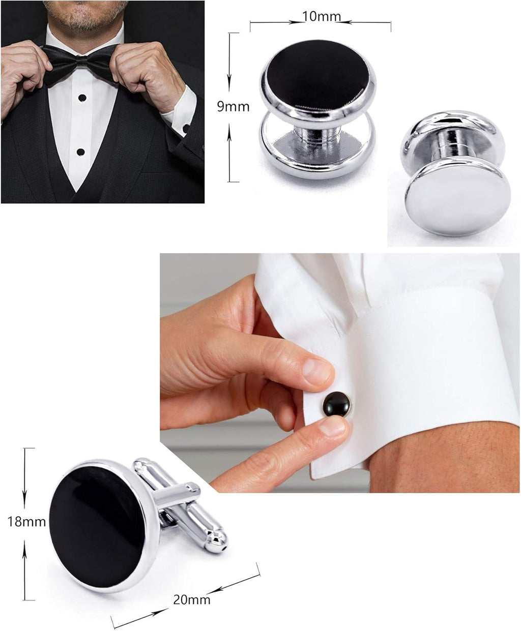 Zealmer 316L Stainless Steel Cufflinks Shirt Studs Business Wedding Gifts for Men