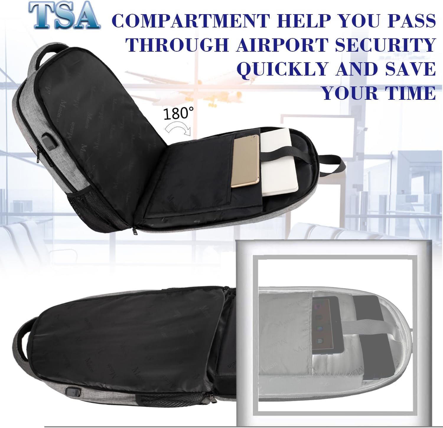 MATEIN Travel Laptop Backpack, Business Anti Theft Slim Sturdy Laptops Backpack with USB Charging Port, Water Resistant College School Computer Bag Gift for Men & Women Fits 15.6 Inch Notebook, Grey