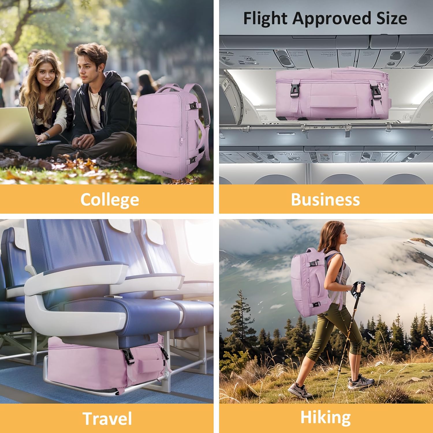 Taygeer Travel Backpack for Women, Carry On Backpack with USB Charging Port & Shoe Pouch, TSA 15.6inch Laptop Mochila Flight Approved, Nurse Bag Casual Daypack for Weekender Business Hiking, Pink