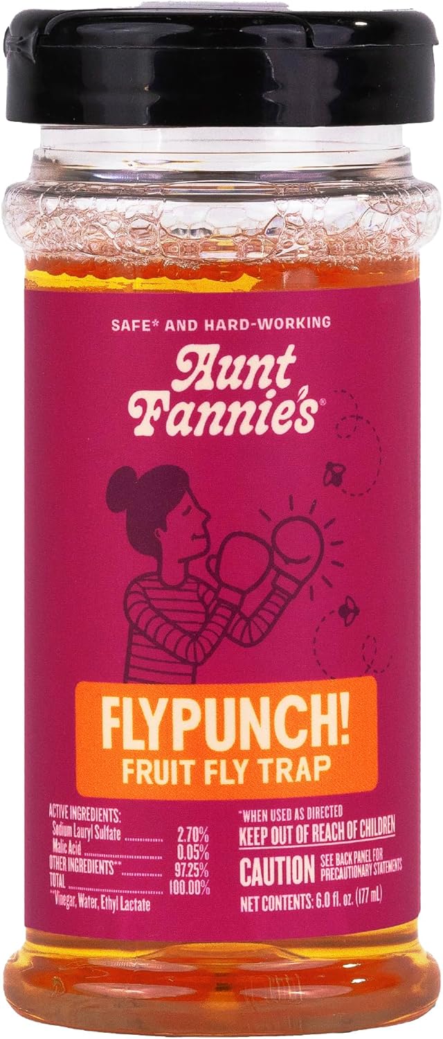 Aunt Fannie's FlyPunch Fruit Fly Trap for Indoor and Kitchen Use, Ready to Use, Made with Plant Based Ingredients, Safe Near Food, Each Bottle Lasts Up to 30 Days, Pack of 2