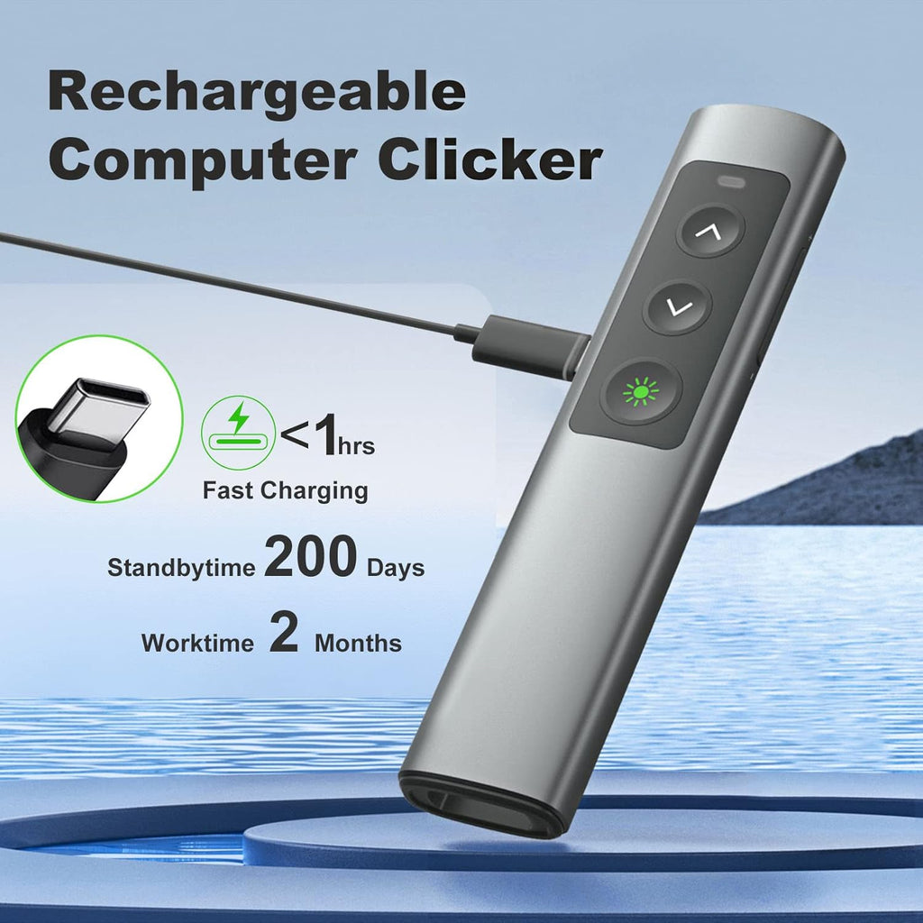 Wireless Presentation Clicker for PowerPoint Presentations, USB Dongle Presenter Remote with Laser Pointer Slide Clickers for Mac/Windows/Linux, Computer/Laptop, Google Slide/PPT/Keynote
