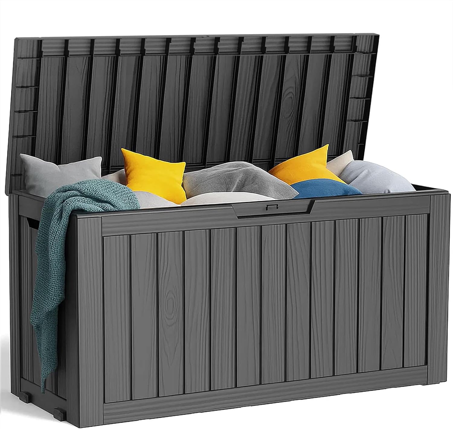 80 Gallon Resin Deck Box, Lockable Patio Outdoor Storage Box for Furniture, Garden Tools and Tools Storage, Waterproof Outside Storage Box - Black