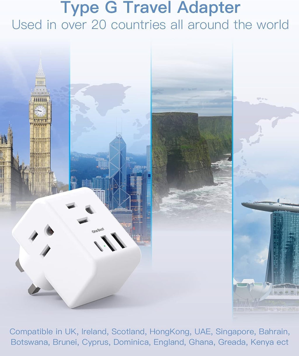 2 Pack European Travel Plug Adapter, International Power Plug Adapter with 3 Outlets 3 USB Charging Ports(1 USB C), Type C Plug Adapter Travel Essentials to Most Europe EU Spain Italy France Germany