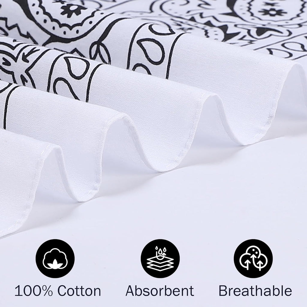 100% Cotton 27" x 27" Large Bandanas for Men & Women, Multi-Purpose Bandana Headbands, Square Head Scarf