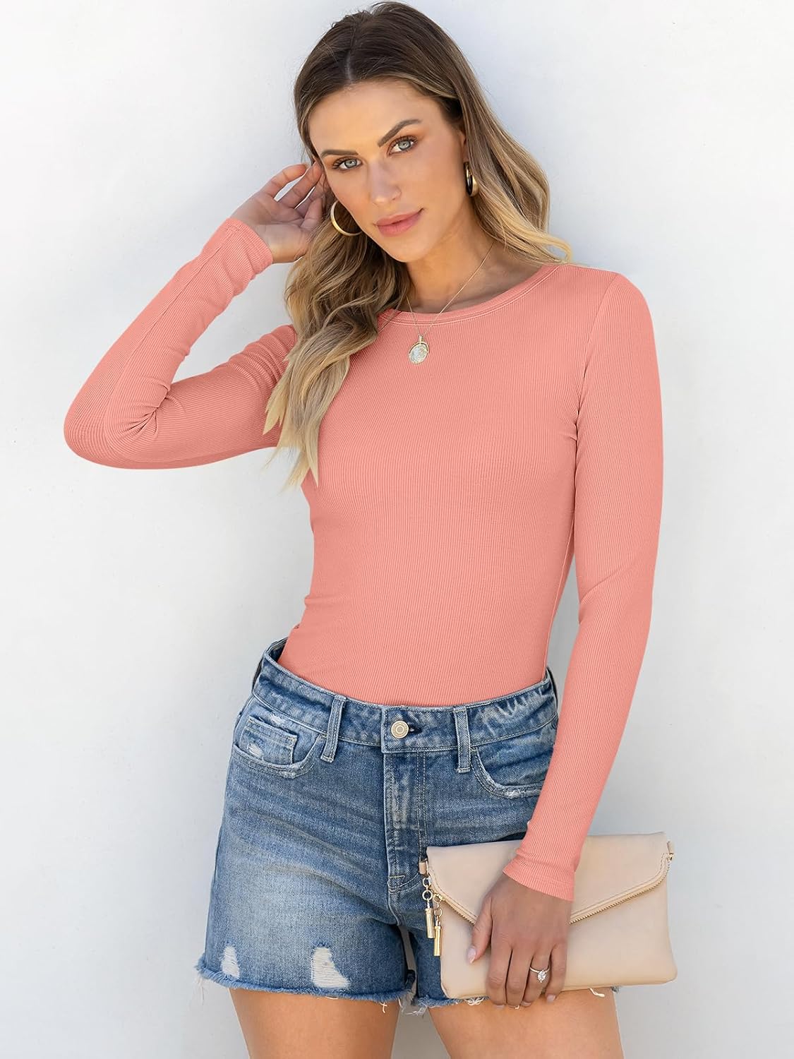 ANRABESS Women Long Sleeve Shirts Rib Knit Slim Fit Tops Basic Tee 2025 Fall Outfits Casual T-Shirt Underscrubs Layer Clothes