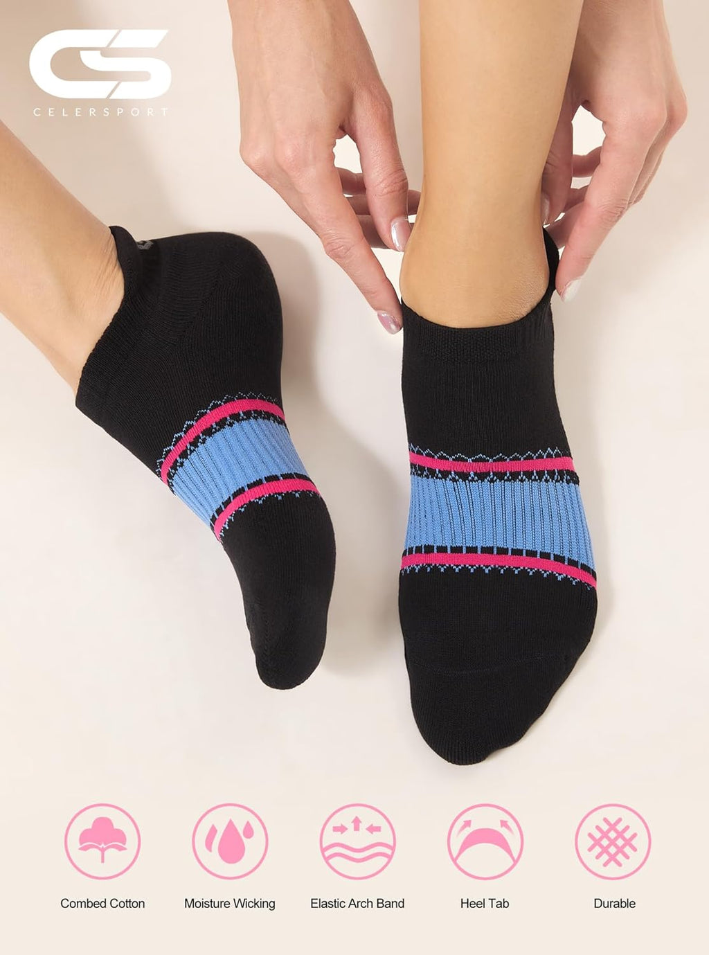 CS CELERSPORT 6 Pairs Ankle Athletic Running Socks Low Cut Sports Tab Socks for Men and Women