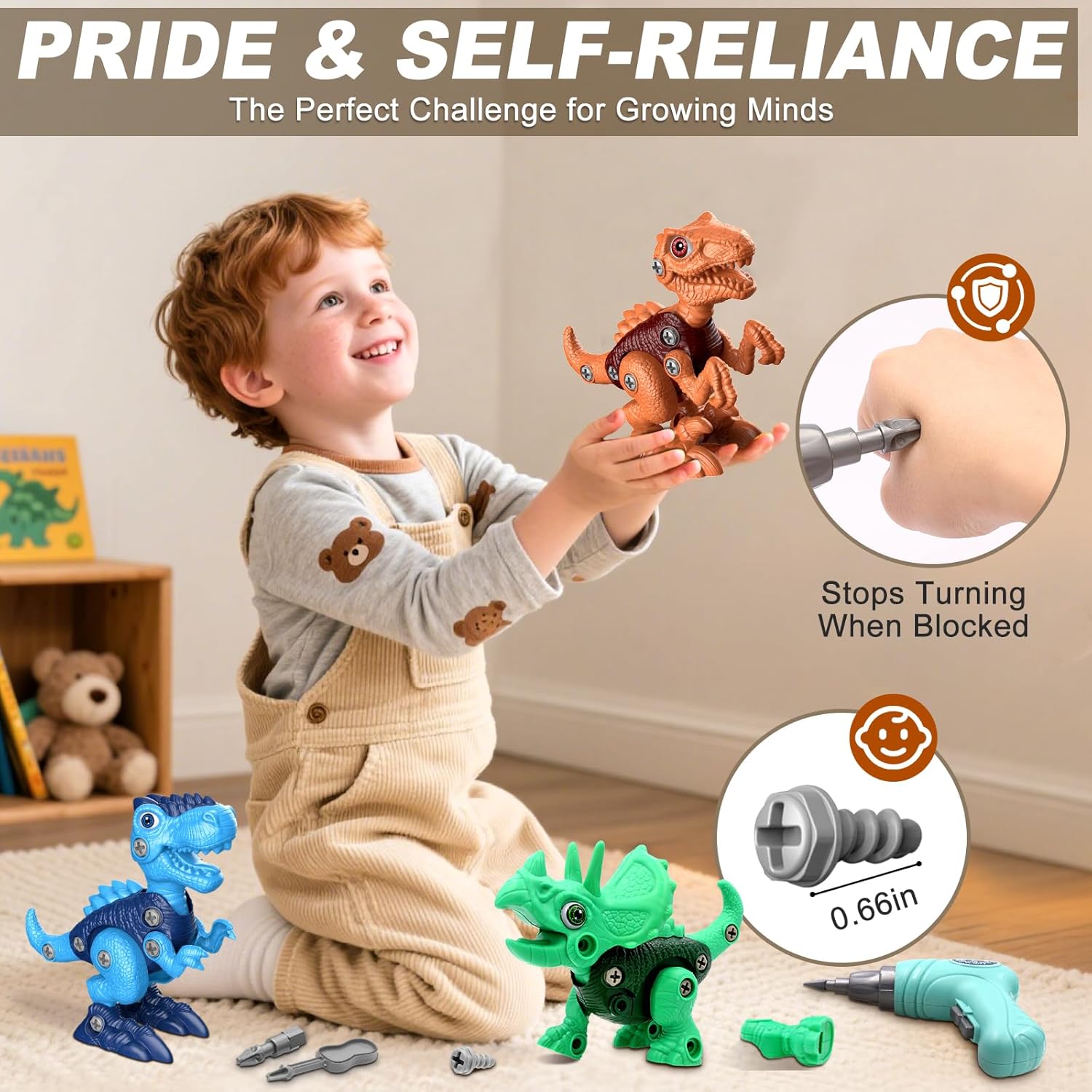 Laradola Dinosaur Toys for 3 4 5 6 7 8 Year Old Boys, Take Apart Dinosaur Toys for Kids 3-5 5-7 STEM Construction Building Kids Toy with Electric Drill, Party Christmas Birthday Gifts Boys Girls