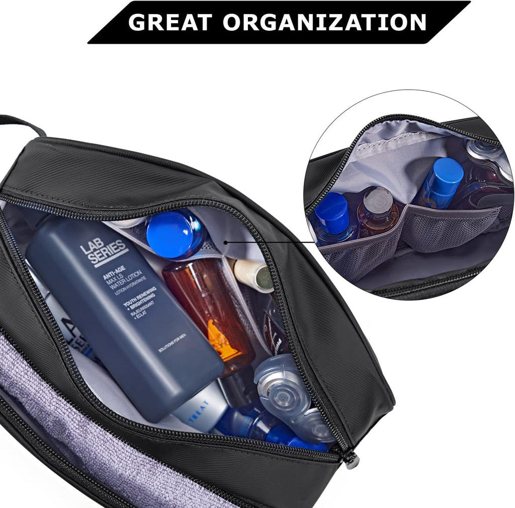 BAGSMART Toiletry Bag for Men, Travel Toiletry Organizer Dopp Kit Water-resistant Shaving Bag for Toiletries Accessories, Door Room Essentials, Black-medium