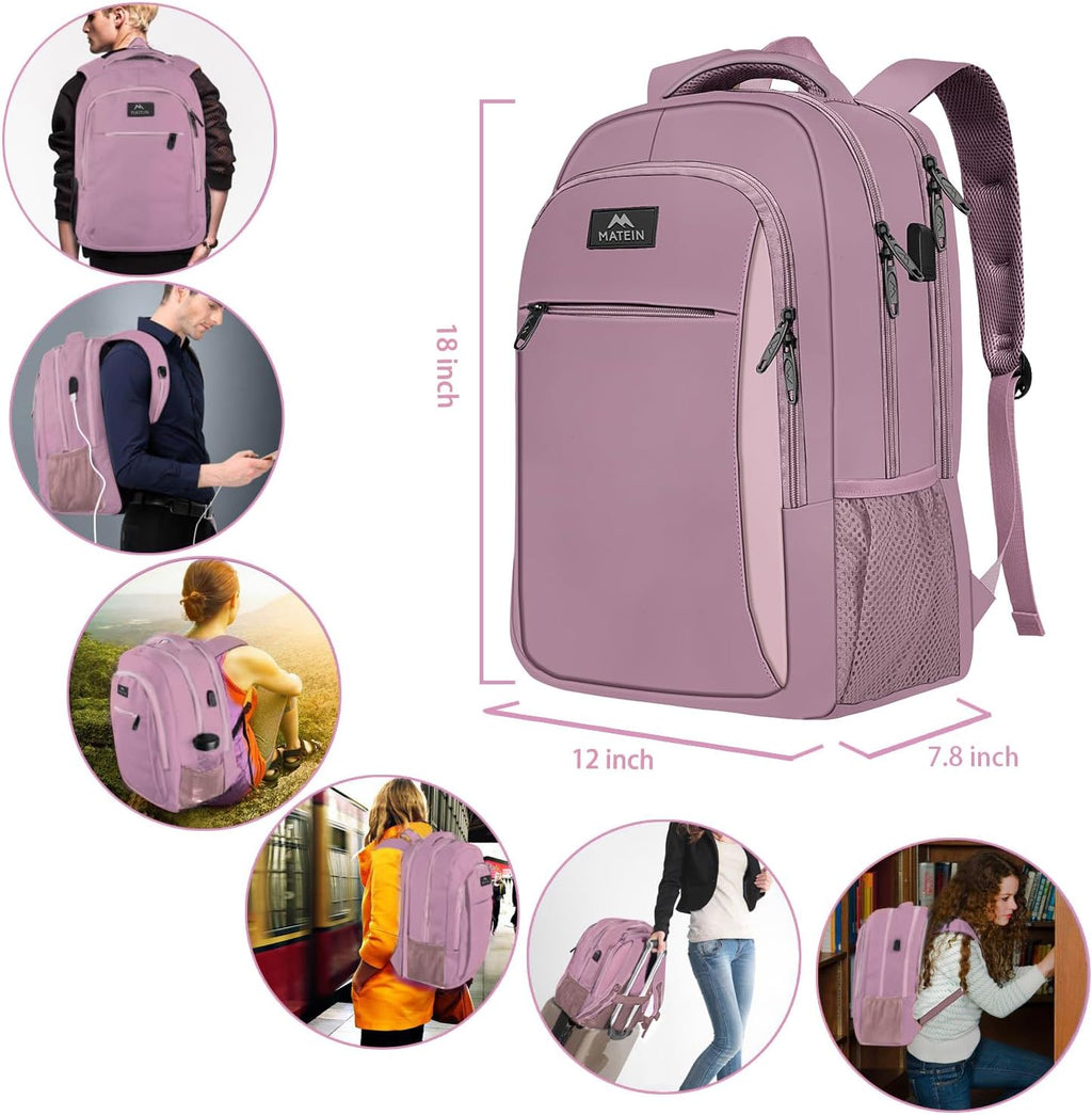 MATEIN Travel Laptop Backpack, Business Anti Theft Slim Sturdy Laptops Backpack with USB Charging Port, Water Resistant College School Computer Bag Gift for Men & Women Fits 15.6 Inch Notebook, Grey