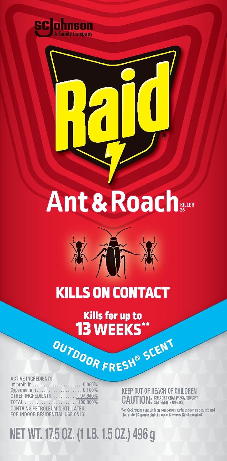 Raid Ant & Roach Killer Spray For Listed Bugs, Keeps Killing for Weeks, Fresh Scent, 17.5 oz