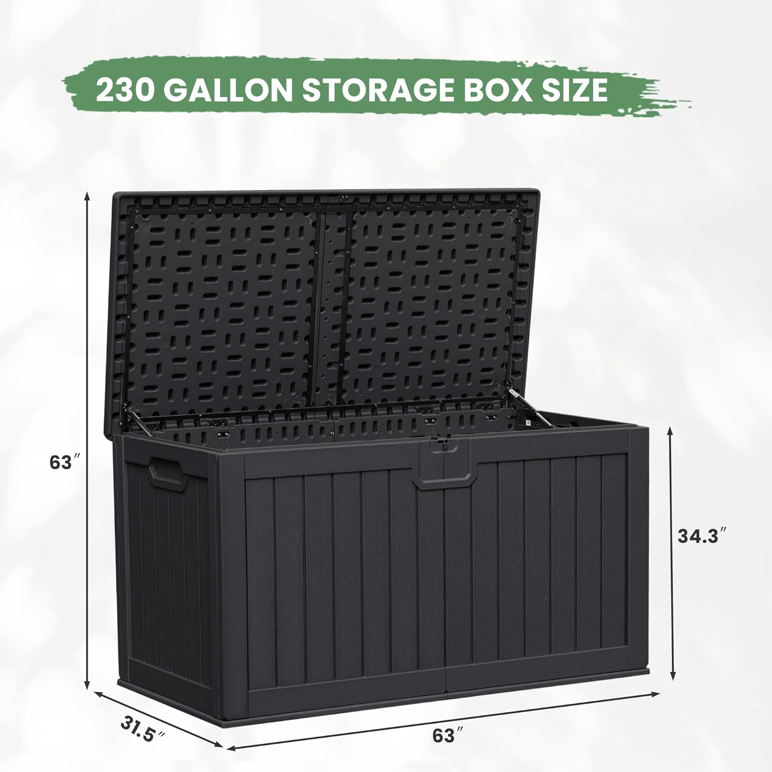 Greesum 31 Gallon Resin Deck Box Large Outdoor Storage for Patio Furniture, Garden Tools, Pool Supplies, Weatherproof and UV Resistant, Lockable, Dark Black