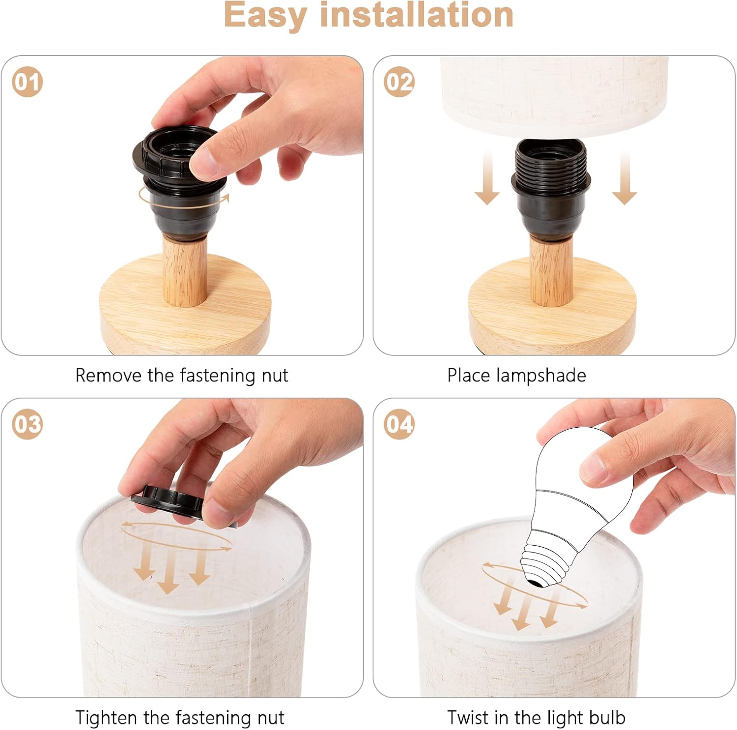 Small Bedside Table Lamp for Bedroom, Minimalist Wood Base & Round Fabric Shade, Mini Cute Cozy Warm White Nightstand Boho Lamp, Study Desk Night Stand Light for Room, Dorm, Nursery, Living Room