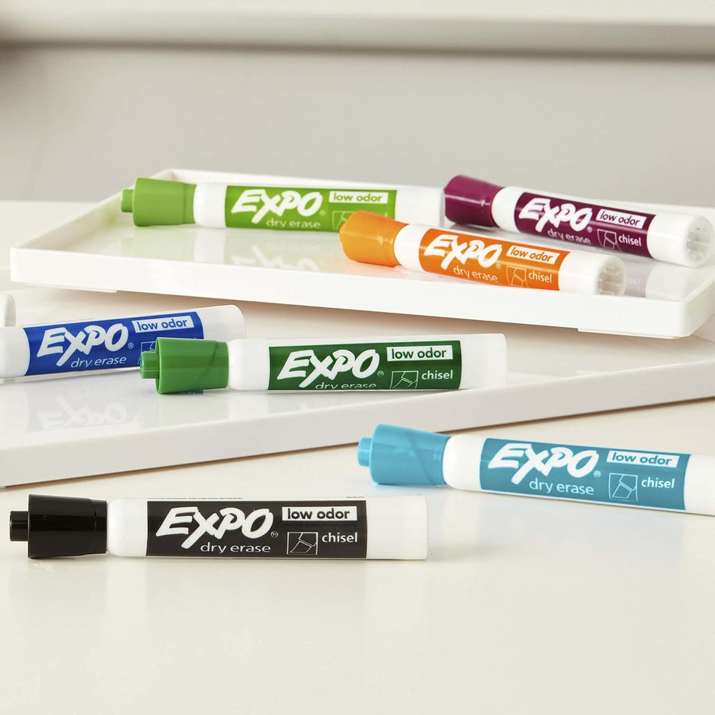 EXPO Dry Erase Markers, Low Odor Ink, Assorted Colors, Chisel Tip, 12 Count - Easily Erases, Vibrant Ink, Ideal for Classroom, Back to School Supplies, Teachers, Office, Whiteboard & Home