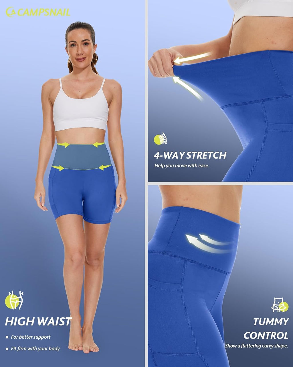 CAMPSNAIL Biker Shorts Women with Pockets - 3"/5"/8" High Waisted Workout Spandex Tummy Control Gym Running Yoga Shorts