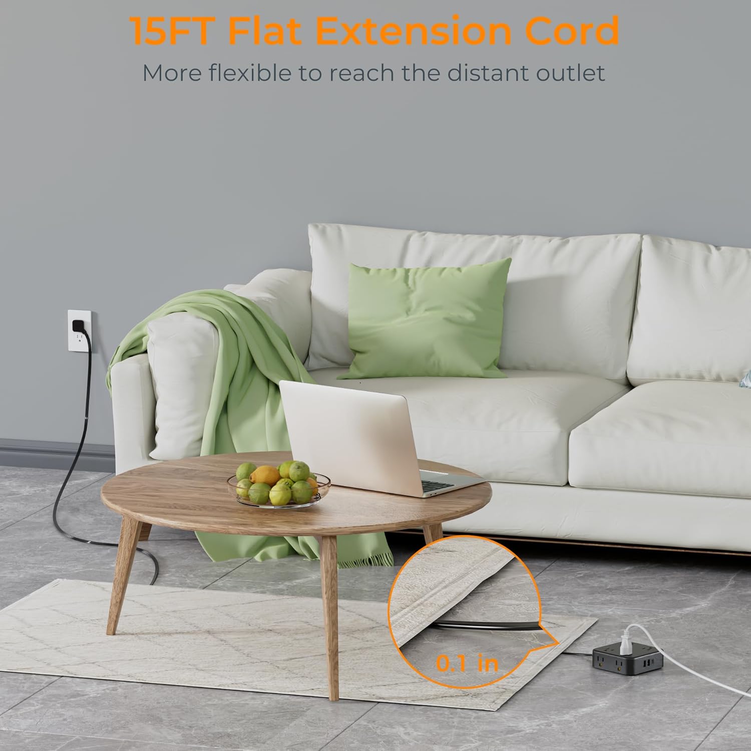 TESSAN Surge Protector Power Strip, 5 Ft Flat Plug Extension Cord with 3 USB (1 USB C) 8 Outlets, 900J Surge Protection, 3 Sided Outlet Extender with Power Switch for Office, Dorm Room Essentials