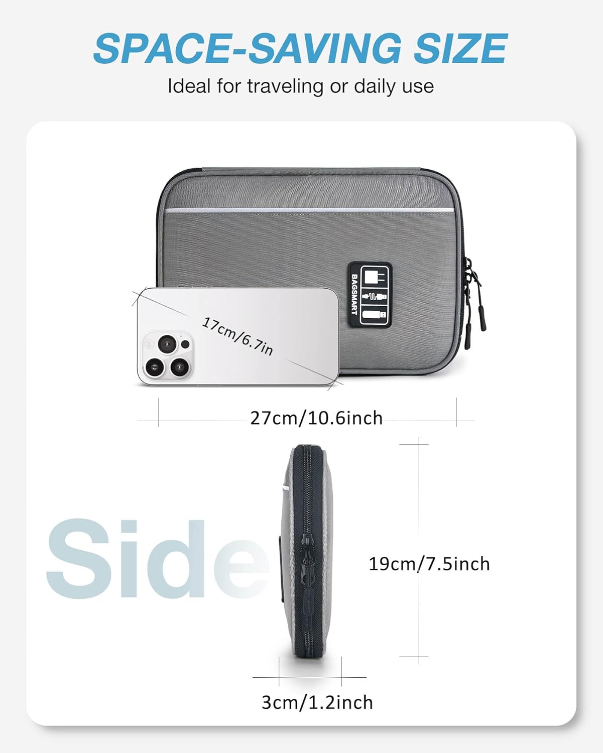 BAGSMART Large Electronics Travel Organizer Case, Tech Accessories Cord Storage Bag for Phone, Power Bank, SD Card, Cables, Black