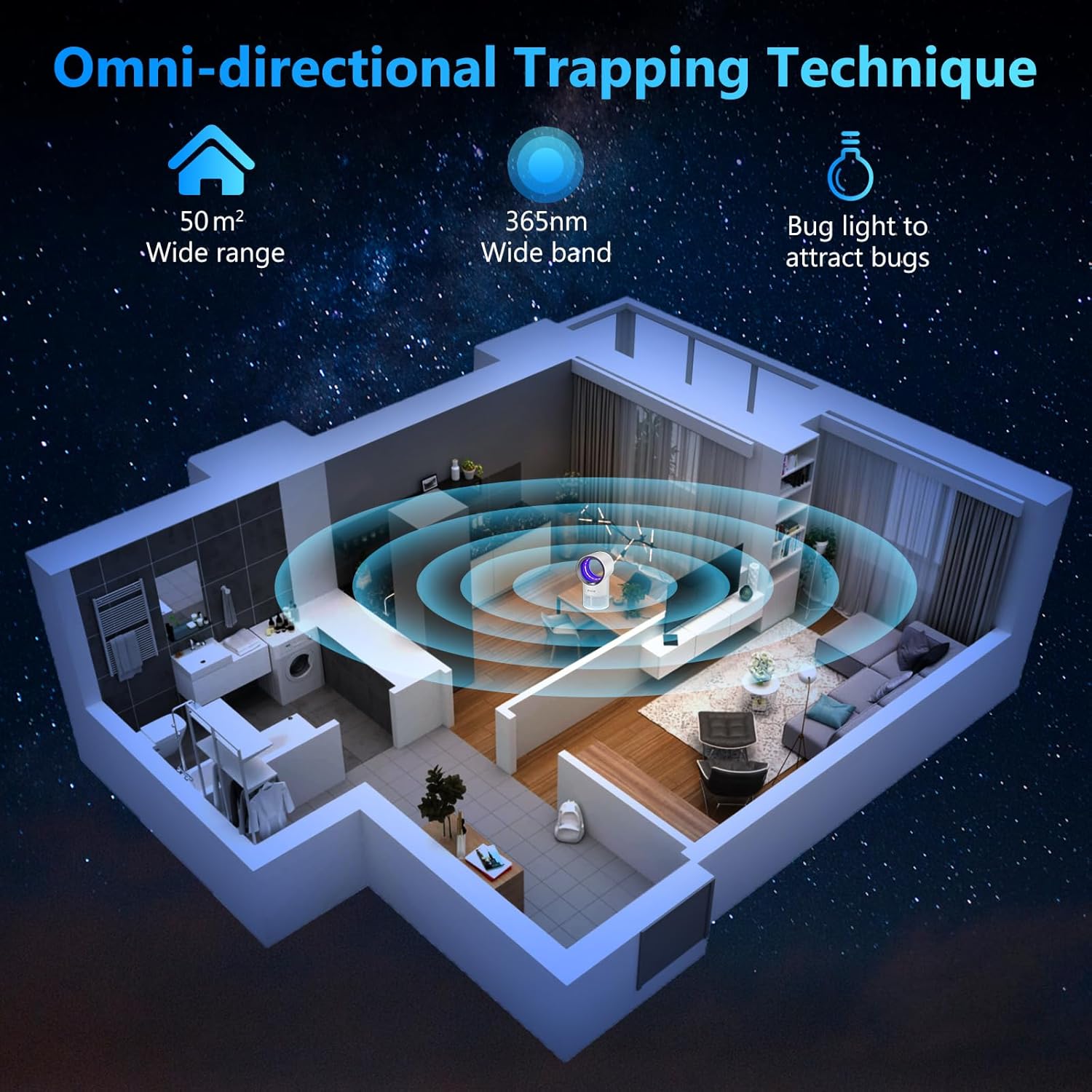 Fly Traps Indoor,Fruit Fly Trap for Indoors Mosquito Trap Indoor Insect Trap with Suction, Time Setting, Bug Light & 10 Pcs Sticky Glue Boards (Blue)