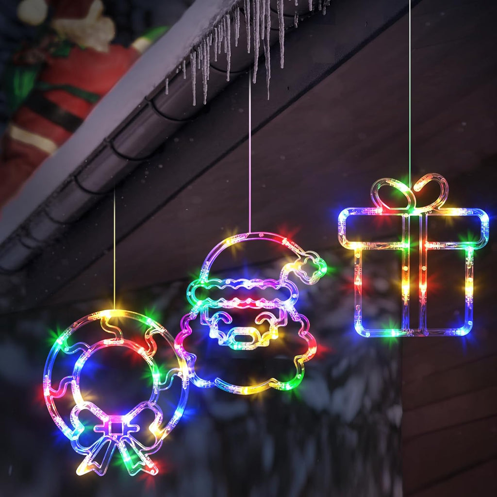 LOLStar Halloween Lights Decorations 2025 3-Pack Orange Pumpkin White Ghost Purple Bat Window Lights with Suction Cups, Battery Operated Halloween LED Lights Window Decor Slow Fade Mode and Timer