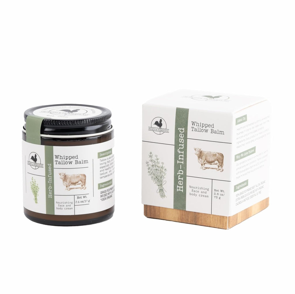 Hearth and Homestead: Handmade Whipped Tallow Balm (Unscented/Herb-Infused) - Organic Body Butter with Infused Olive Oil, for Eczema, Rosacea, Baby - 1.3 oz
