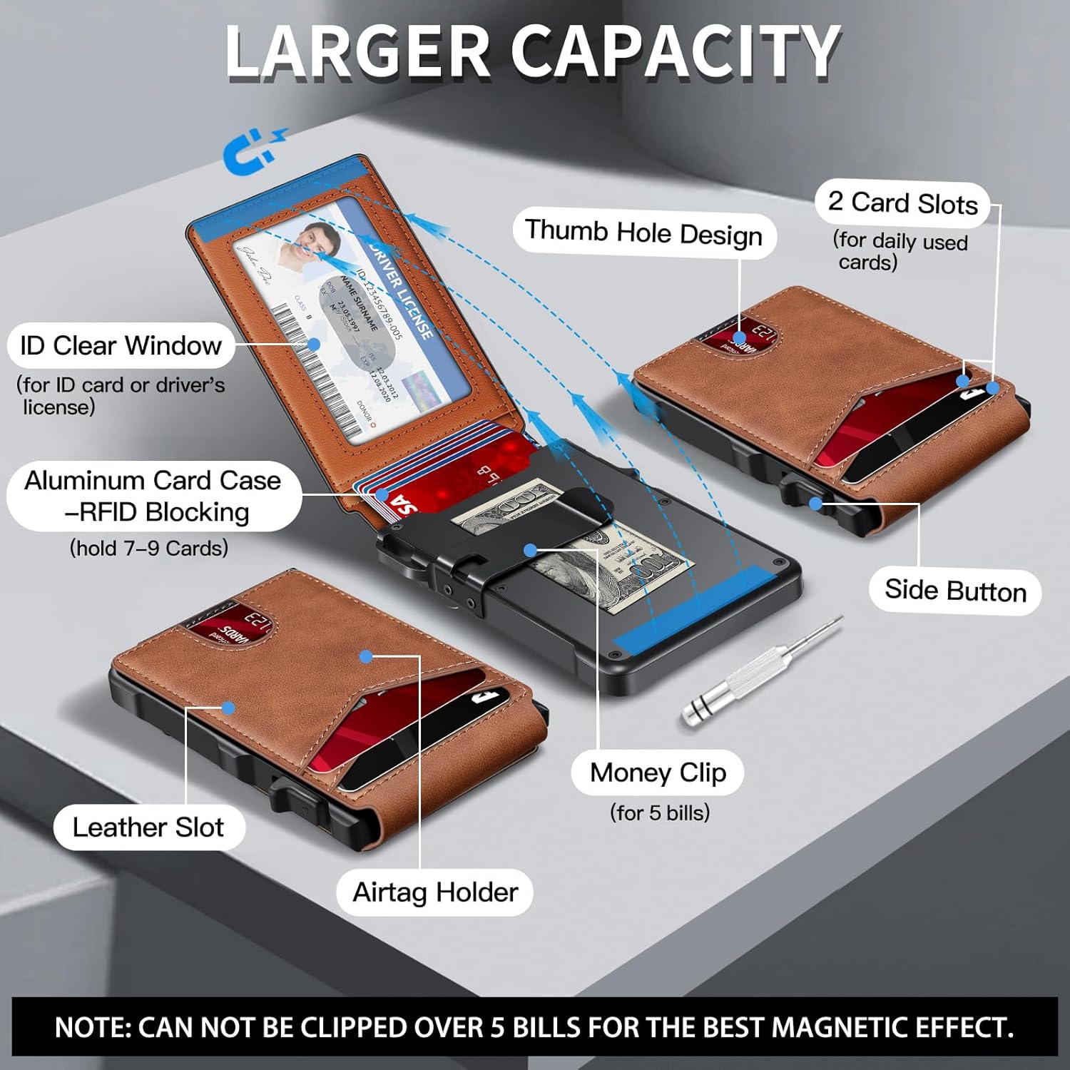 Airtag Wallet for Men, Mens Smart Wallet for Air Tag RFID Blocking, Minimalist Bifold Pop Up Aluminum Credit Card Case Holder 12+ Cards with ID Window, Gift for Men, No Airtag Included, Carbon Fiber