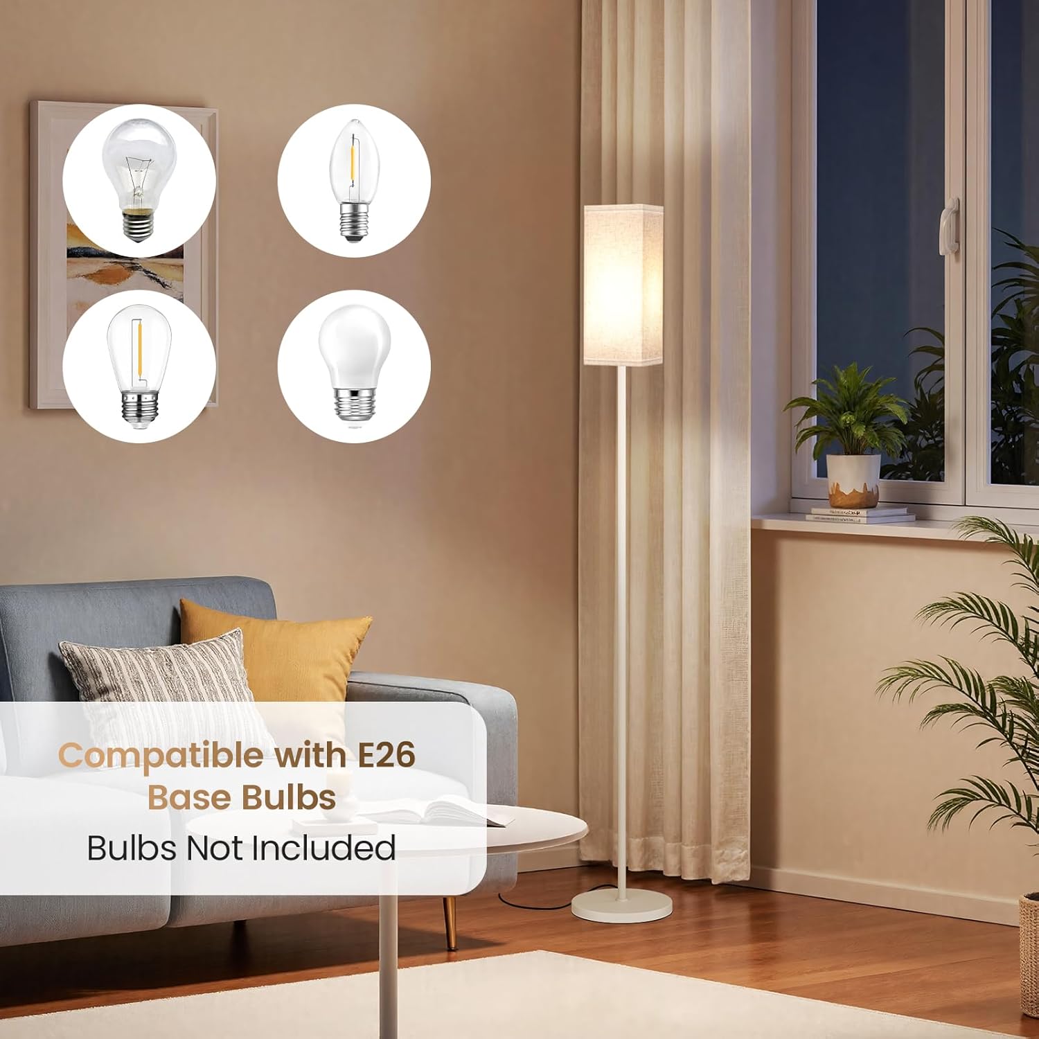 64.6" Floor Lamp, Pole with Foot Switch, Modern Standing Lamp Lampshade, Minimalist Freestanding Lamp (Bulb Not Included), for Living Room, Bedroom Office ETL Listed, Black and Beige E07LD05