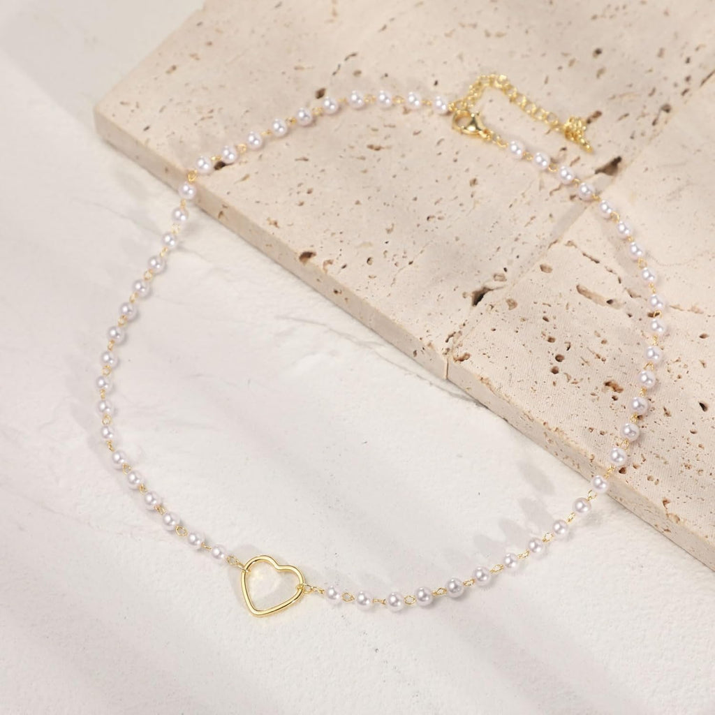 Dainty Pearl Pendant Necklaces for Women 14K Gold Plated Handmade Layered Pearl Chain Necklace Delicate Layered Pearl Necklace Everyday Jewelry Gift