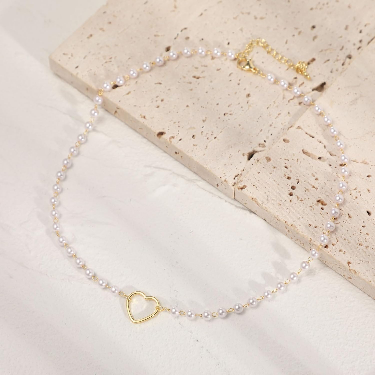 Dainty Pearl Pendant Necklaces for Women 14K Gold Plated Handmade Layered Pearl Chain Necklace Delicate Layered Pearl Necklace Everyday Jewelry Gift