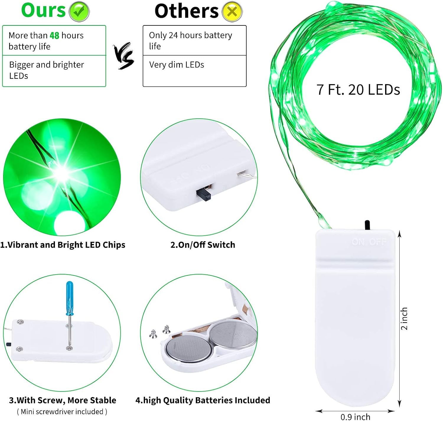 Brightown 12 Pack LED Fairy Lights Battery Operated String Lights - 7ft 20LED Waterproof Silver Wire Firefly Starry Moon Lights for DIY Crafts Wedding Table Centerpieces Party Bedroom Christmas