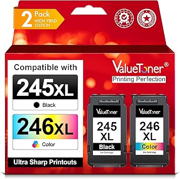 Valuetoner 245XL Ink Cartridge Replacement for Canon 245XL 246XL Combo Pack PG-245XL CL-246XL for Pixma TR4520 TR4527 MG2522 MG2520 MX490 MX492 TS202 TS302 TS3320 MG2920 Printer (Black, Color)