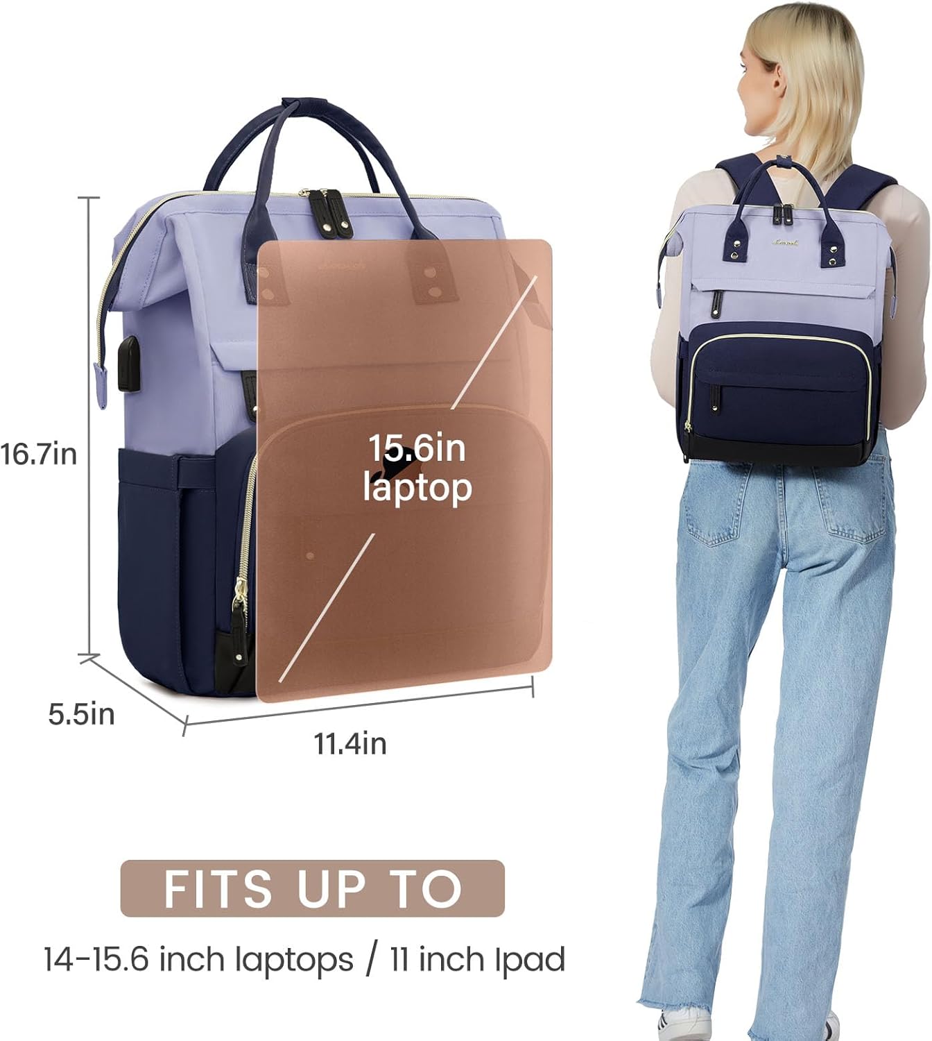 LOVEVOOK Laptop Backpack for Women, 15.6 Inch Work Business Backpacks Purse With Large Capacity, Waterproof Nurse Bag College Bookbag for School, Waterproof Casual Daypack for Travel