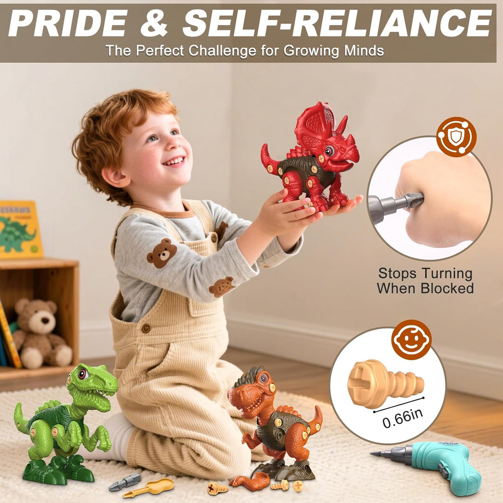 Laradola Dinosaur Toys for 3 4 5 6 7 8 Year Old Boys, Take Apart Dinosaur Toys for Kids 3-5 5-7 STEM Construction Building Kids Toy with Electric Drill, Party Christmas Birthday Gifts Boys Girls