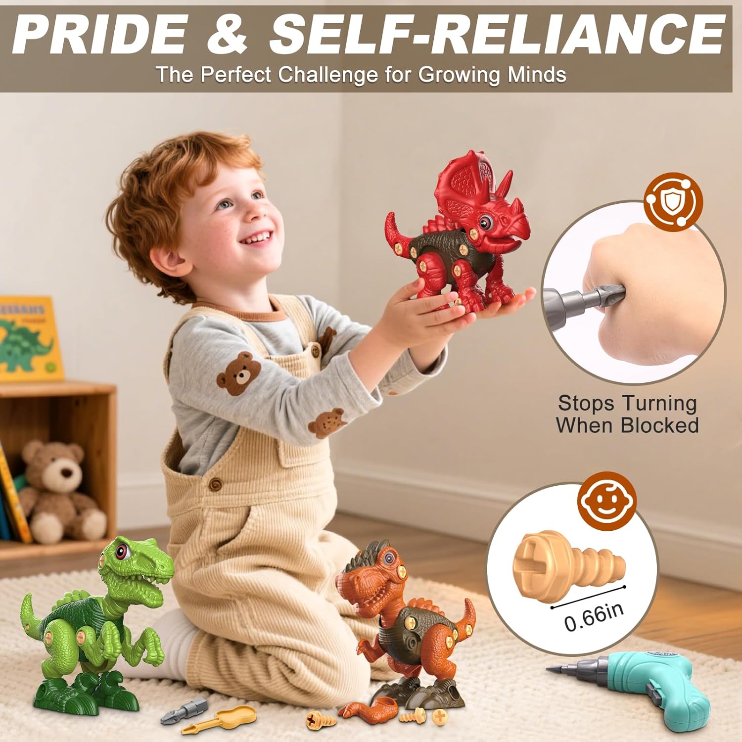 Laradola Dinosaur Toys for 3 4 5 6 7 8 Year Old Boys, Take Apart Dinosaur Toys for Kids 3-5 5-7 STEM Construction Building Kids Toy with Electric Drill, Party Christmas Birthday Gifts Boys Girls