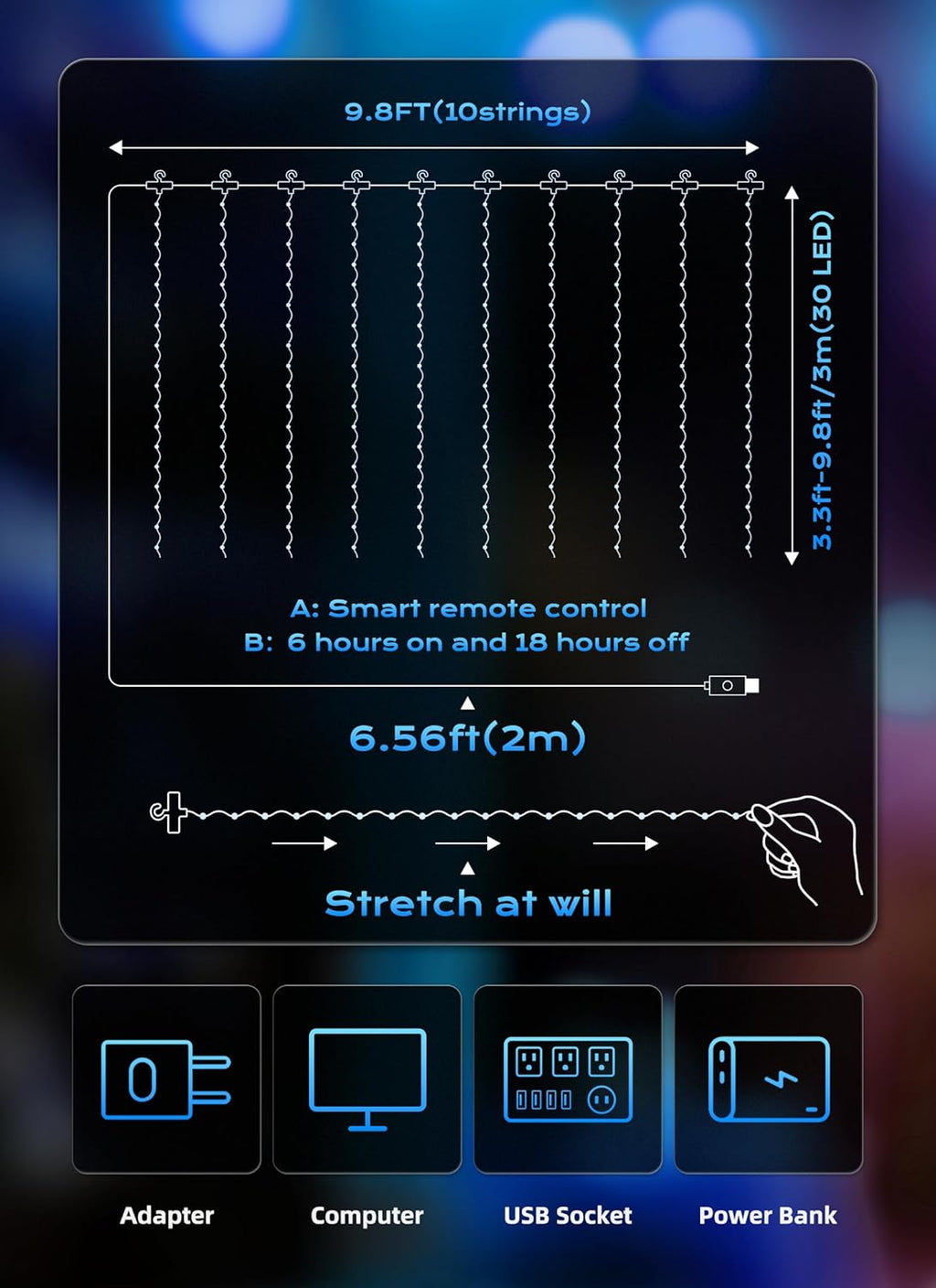 Brightown 300 LED Fairy Curtain Lights, 9.8ft x 9.8ft Warm White Curtain String Lights, USB Plug in 8 Lighting Modes Christmas Decoration, Hanging Lights with Remote for Bedroom Indoor Weddings Dorm