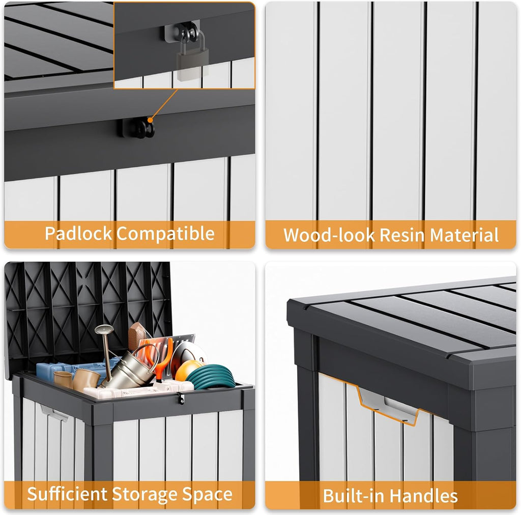 80 Gallon Resin Deck Box, Lockable Patio Outdoor Storage Box for Furniture, Garden Tools and Tools Storage, Waterproof Outside Storage Box - Black