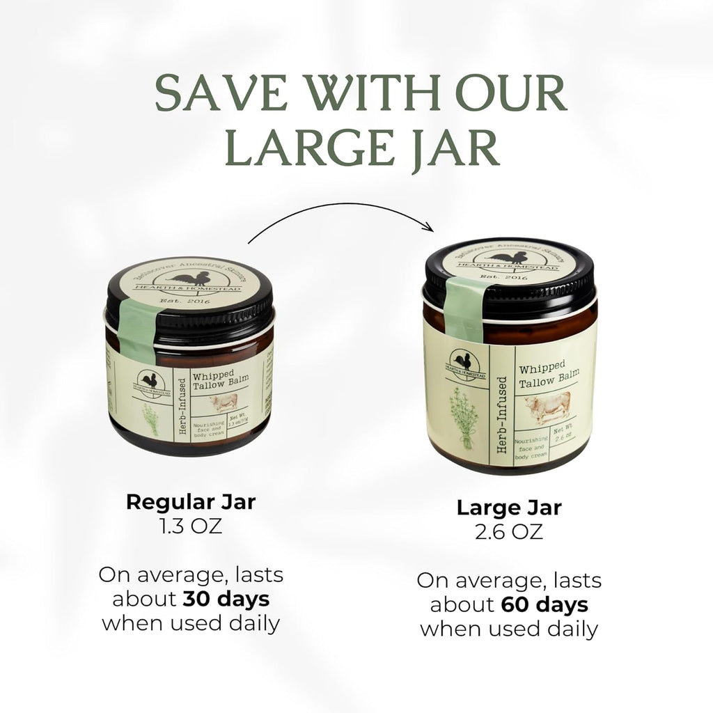 Hearth and Homestead: Handmade Whipped Tallow Balm (Unscented/Herb-Infused) - Organic Body Butter with Infused Olive Oil, for Eczema, Rosacea, Baby - 1.3 oz