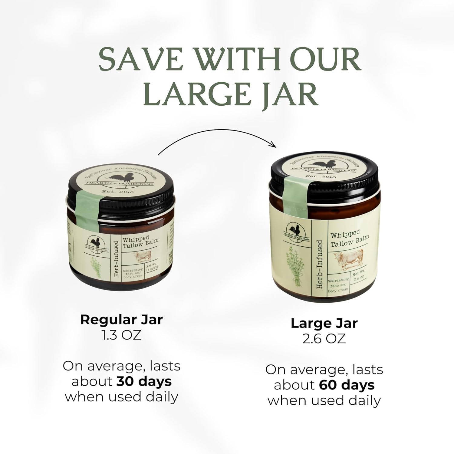 Hearth and Homestead: Handmade Whipped Tallow Balm (Unscented/Herb-Infused) - Organic Body Butter with Infused Olive Oil, for Eczema, Rosacea, Baby - 1.3 oz