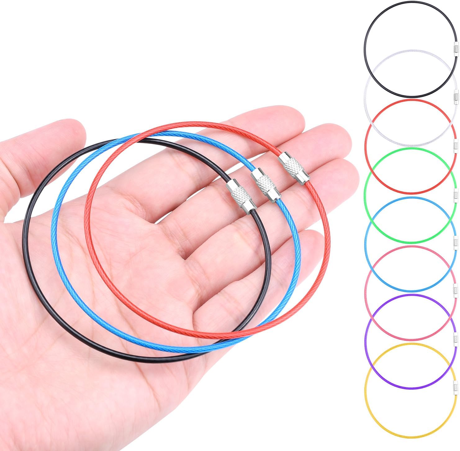CooBigo 16 Pack Stainless Steel Loops 2mm Coated Wire Keychain Cable Large Keyrings 6 inch Key Chain for Luggage Tags, Key Tags, Keyrings, Kitchen utensils, Duster-Assorted Colors