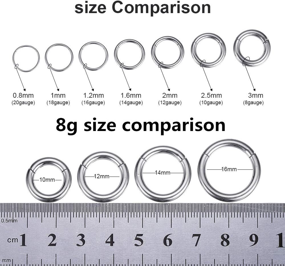 ORANGELOVE Hypoallergenic Nose Rings 20G 18G 16G 14G 12G 10G 8G 316l Surgical Steel Septum Jewelry Hinged Segment Ring Body Piercing Nose Hoop Lip Rings Nose Helix Cartilage Rook Earrings