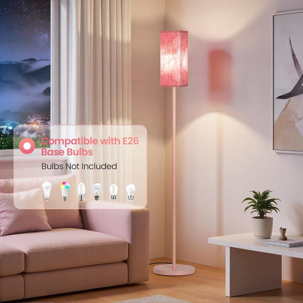 64.6" Floor Lamp, Pole with Foot Switch, Modern Standing Lamp Lampshade, Minimalist Freestanding Lamp (Bulb Not Included), for Living Room, Bedroom Office ETL Listed, Black and Beige E07LD05