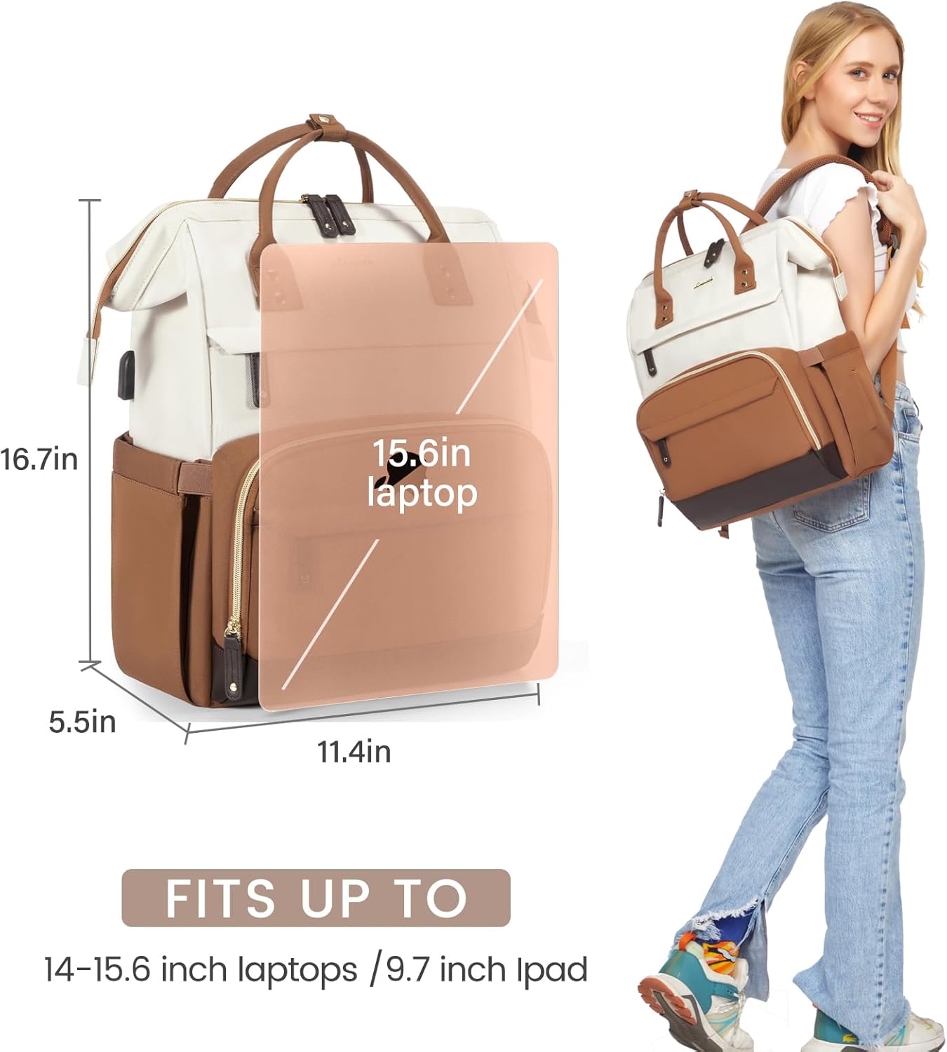 LOVEVOOK Laptop Backpack for Women, 15.6 Inch Work Business Backpacks Purse With Large Capacity, Waterproof Nurse Bag College Bookbag for School, Waterproof Casual Daypack for Travel