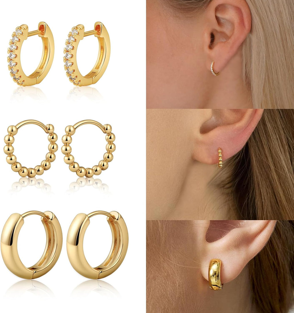 VIROMY Gold Hoop Earrings Set for Women Trendy, 14K Gold Plated Lightweight Small Gold/Silver Hoop Earrings for Women Chunky Open Hoops Earrings Jewelry Gifts