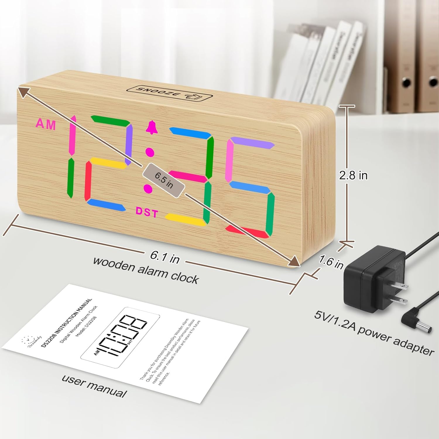 DreamSky Small Digital Alarm Clock for Bederoom, Large Big Numbers Display with Dimmer for Living Room, Electric Bedside Desk Clock with USB Charging Port, Adjustable Volume, USB-C Adapter Powered