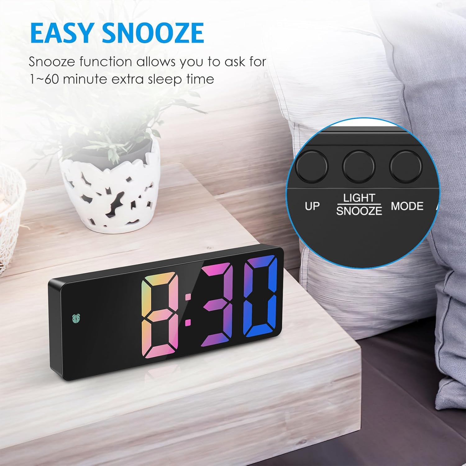 AMIR Digital Alarm Clock, [Upgraded Version] LED Clock for Bedroom, Electronic Desktop Clock with Type-C Port,Adjustable Brightness,DST,Snooze,12/24H Display for Home,Office